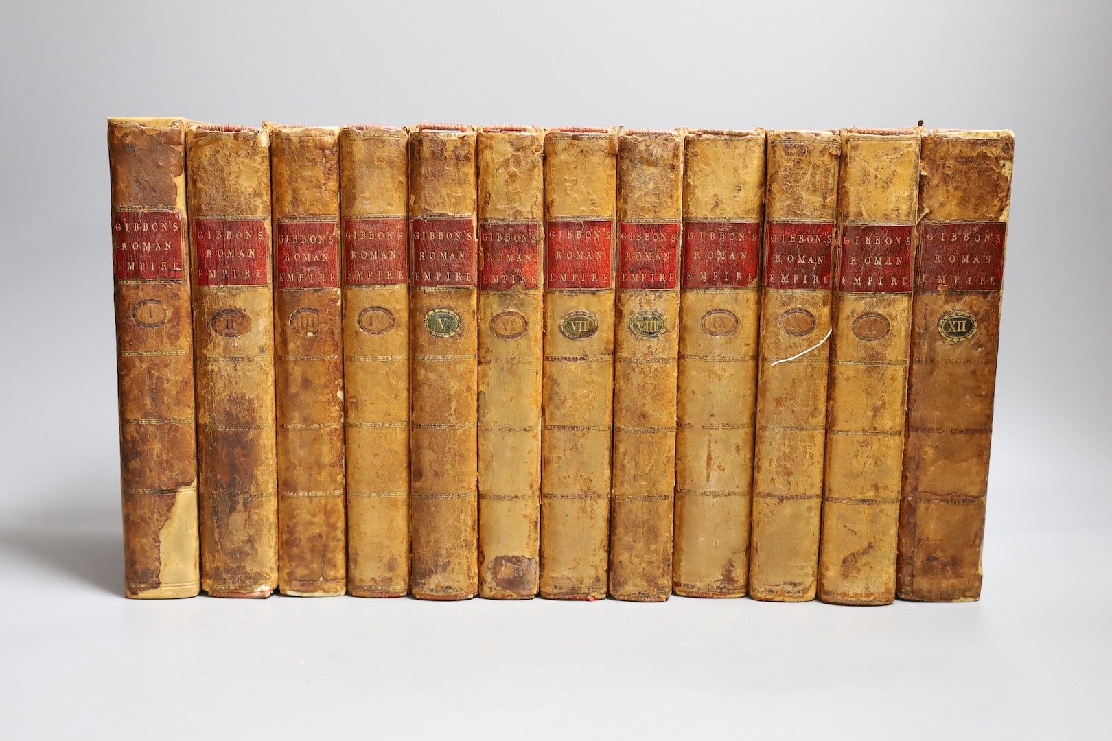 Gibbon, Edward - The History of the Decline and Fall of the Roman Empire, new edition, 12 vols. 3 folded maps; contemp. calf, gilt-ruled spines with red labels, 1783-90